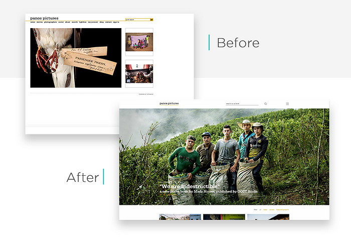 Panos Pictures website redesign - before and after - Justinmind