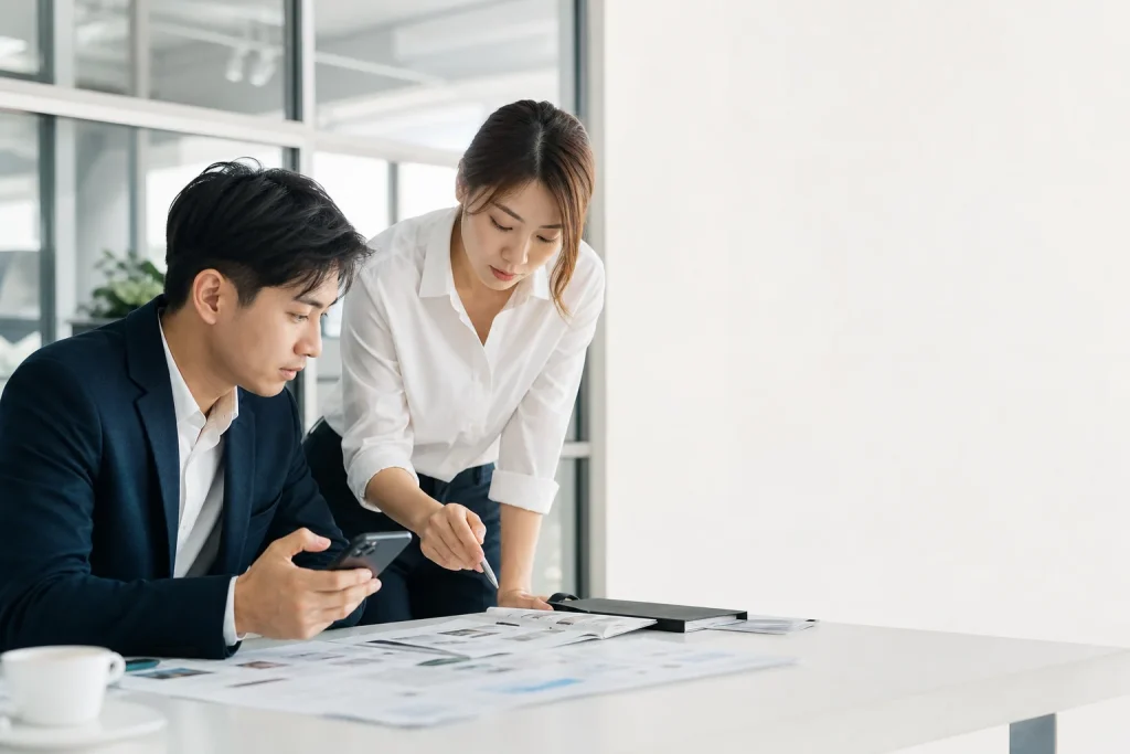 亞洲企業團隊在辦公室比對客戶互動訊號。